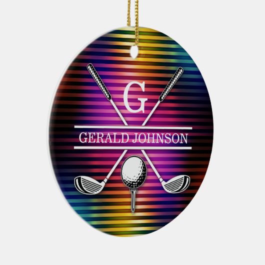 Aangepaste kleurrijke Golf Monogram Ontwerp Keramisch Ornament (Rechts)