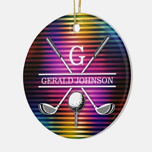 Aangepaste kleurrijke Golf Monogram Ontwerp Keramisch Ornament (Links)