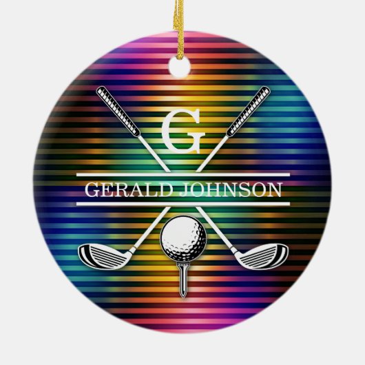 Aangepaste kleurrijke Golf Monogram Ontwerp Keramisch Ornament (Achterkant)