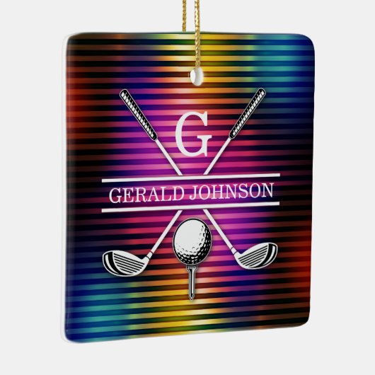 Aangepaste kleurrijke Golf Monogram Ontwerp Keramisch Ornament (Rechts)