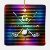 Aangepaste kleurrijke Golf Monogram Ontwerp Keramisch Ornament (Achterkant)