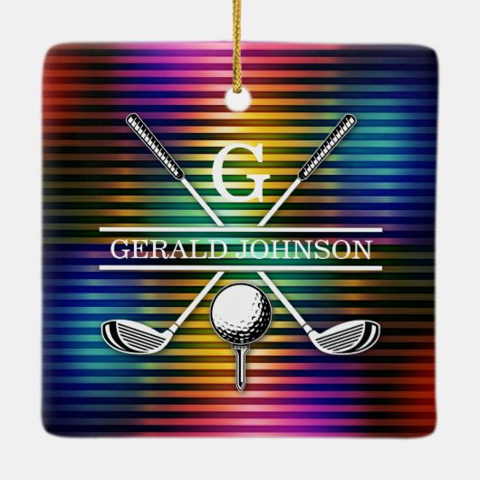 Aangepaste kleurrijke Golf Monogram Ontwerp Keramisch Ornament (Achterkant)