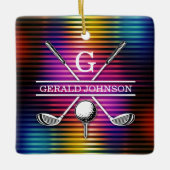 Aangepaste kleurrijke Golf Monogram Ontwerp Keramisch Ornament (Voorkant)