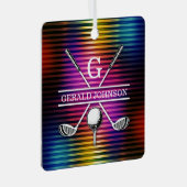 Aangepaste kleurrijke Golf Monogram Ontwerp Metalen Ornament (Voorkant Rechts)