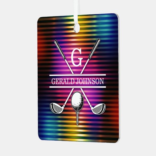 Aangepaste kleurrijke Golf Monogram Ontwerp Metalen Ornament (Voorkant links)