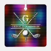 Aangepaste kleurrijke Golf Monogram Ontwerp Metalen Ornament (Achterkant)