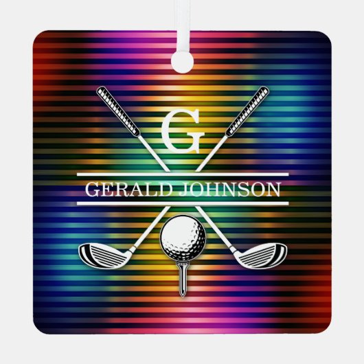 Aangepaste kleurrijke Golf Monogram Ontwerp Metalen Ornament (Achterkant)