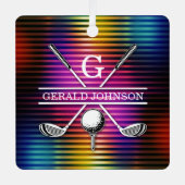 Aangepaste kleurrijke Golf Monogram Ontwerp Metalen Ornament (Voorkant)