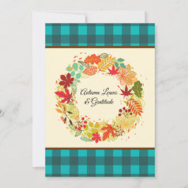 Aangepaste kleurrijke herfstbladeren Blauwgroen ch Feestdagenkaart