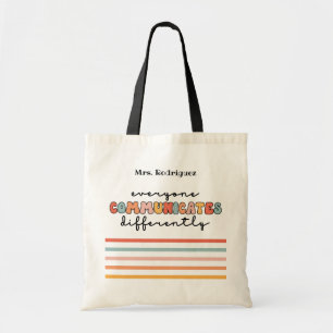 Aangepaste kleurrijke iedereen communiceert anders tote bag