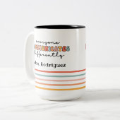 Aangepaste kleurrijke iedereen communiceert anders tweekleurige koffiemok (Voorkant links)