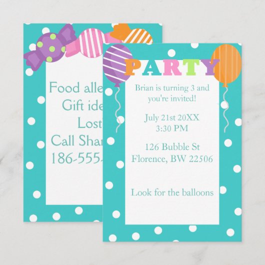 Aangepaste kleurrijke kinderen Birthday Party nodi Kaart (Voorkant / Achterkant)