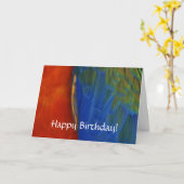 Aangepaste kleurrijke Macaw Parrot Feather Verjaar Kaart (Gele Bloem)