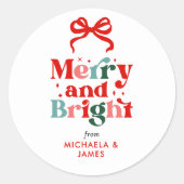 Aangepaste Kleurrijke Merry & Bright Kerst/Holiday Ronde Sticker (Voorkant)