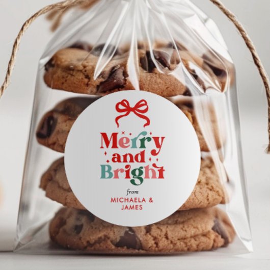 Aangepaste Kleurrijke Merry & Bright Kerst/Holiday Ronde Sticker
