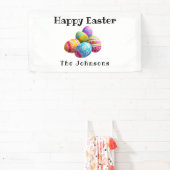 Aangepaste kleurrijke moderne eierjacht Happy East Spandoek (Insitu)