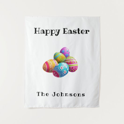 Aangepaste kleurrijke moderne eierjacht Happy East Wandkleed (Voorkant)