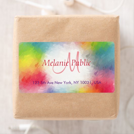 Aangepaste kleurrijke moderne regenboogmonogram Sj Etiket (Insitu)
