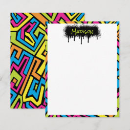 Aangepaste kleurrijke neon graffiti straat art pat notitiekaartje