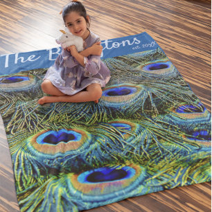 Aangepaste kleurrijke pauw veren fleece deken