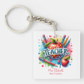 Aangepaste kleurrijke potlood Apple Teacher Waarde Sleutelhanger (voorkant)