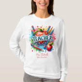 Aangepaste kleurrijke potlood Apple Teacher Waarde T-shirt (Voorkant)