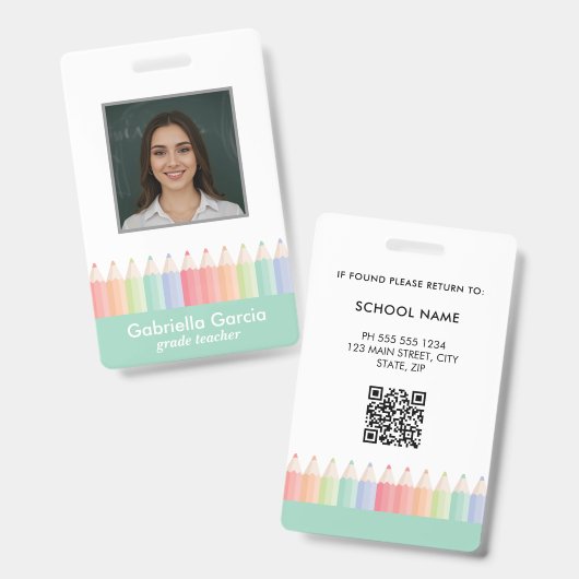 Aangepaste Kleurrijke QR-code School Docent ID Badge (Voor- en achterkant)