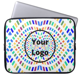 Aangepaste kleurrijke rechthoeken op witte logo laptop sleeve