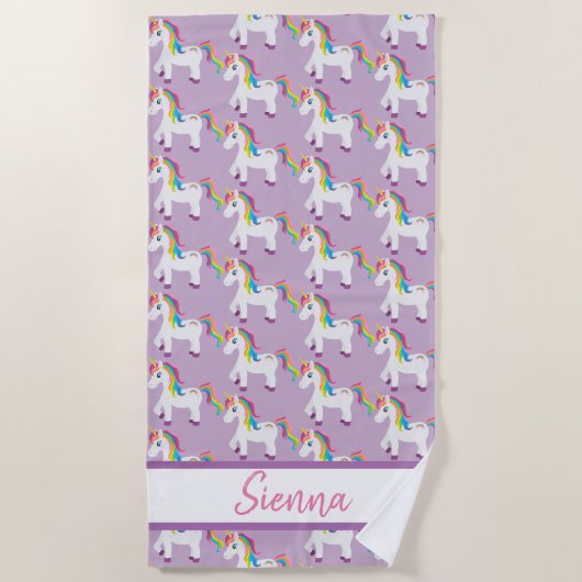 Aangepaste kleurrijke regenboog Unicorn Beach-hand Strandlaken (Voorkant)