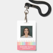 Aangepaste Kleurrijke Rode Barcode School Personee Badge (Voorzijde met lanyard)