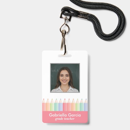 Aangepaste Kleurrijke Rode Barcode School Personee Badge (Voorzijde met lanyard)