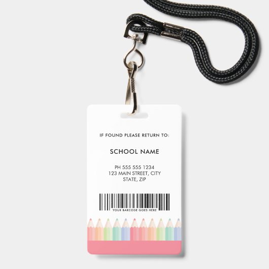 Aangepaste Kleurrijke Rode Barcode School Personee Badge (Achterkant met lanyard)