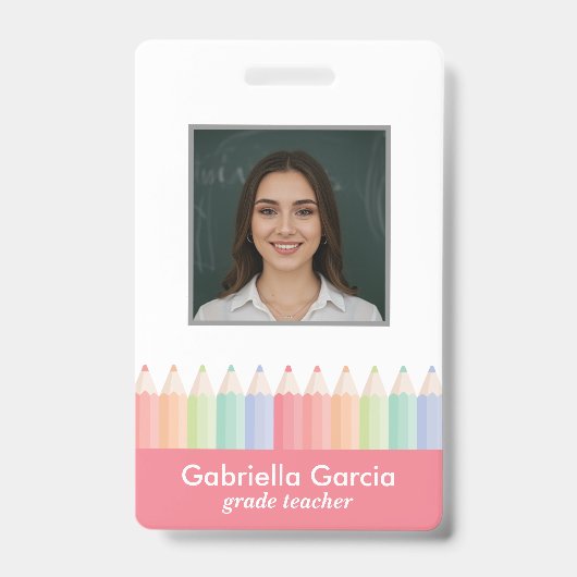 Aangepaste Kleurrijke Rode Barcode School Personee Badge (Voorzijde)