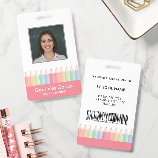 Aangepaste Kleurrijke Rode Barcode School Personee Badge (Kantoor)