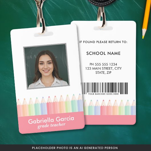 Aangepaste Kleurrijke Rode Barcode School Personee Badge