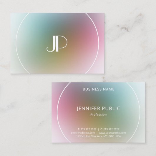 Aangepaste kleurrijke Sjabloon Modern Elegant Mono Visitekaartje (Voorkant / Achterkant)