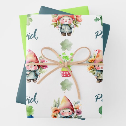 Aangepaste kleurrijke St. Patrick's Gnomen Set van Inpakpapier Vel (In situ)