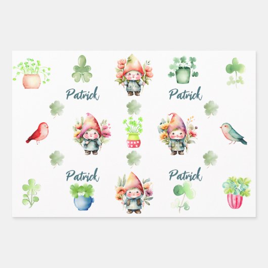 Aangepaste kleurrijke St. Patrick's Gnomen Set van Inpakpapier Vel (Voorkant)