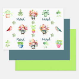 Aangepaste kleurrijke St. Patrick's Gnomen Set van Inpakpapier Vel