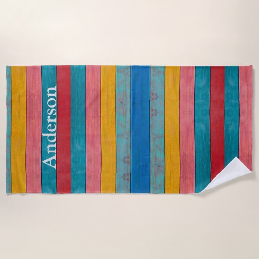 Aangepaste kleurrijke strand Rustige houten handdo Strandlaken (Voorkant)