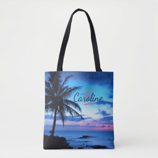Aangepaste Kleurrijke Tropische Eiland Strand Ocea Tote Bag (Voorkant)