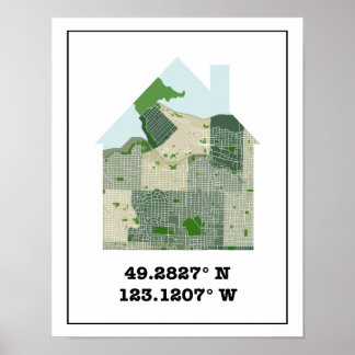 Aangepaste kleurrijke Vancouver Home Map met coörd Poster