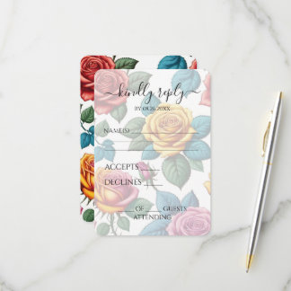Aangepaste Kleurrijke Vintage Rozen Bruiloft RSVP Kaartje