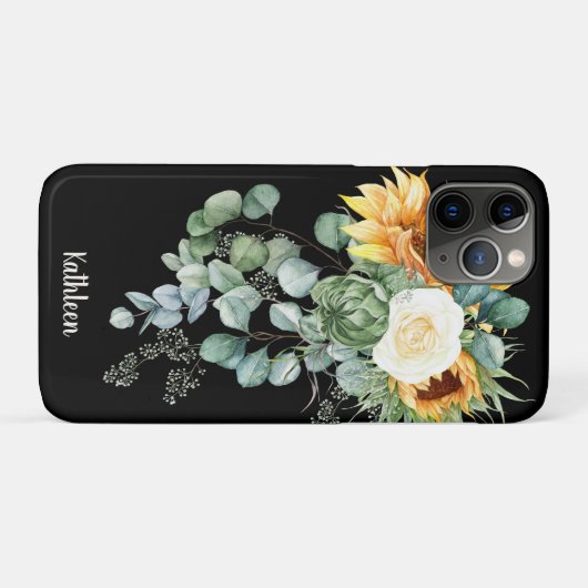 Aangepaste kleurrijke Waterverf Zonnebloem Naam Case-Mate iPhone Case (Achterkant (horizontaal))