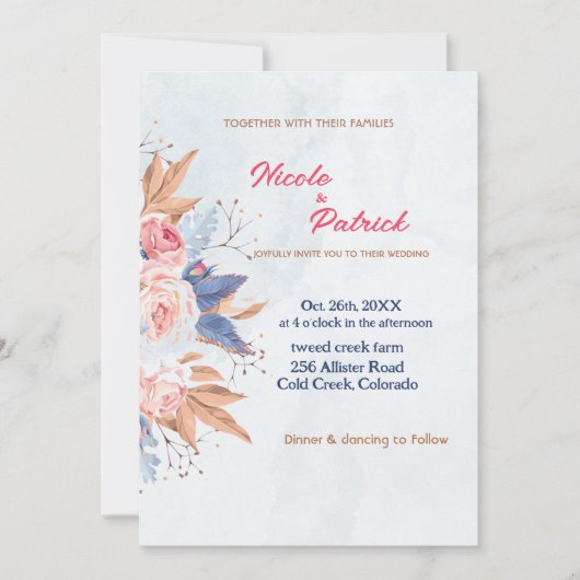 Aangepaste kleurrijke Wildflower bruiloft uitnodig Kaart (Voorkant)