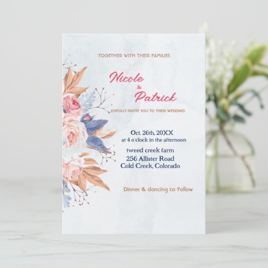 Aangepaste kleurrijke Wildflower bruiloft uitnodig Kaart (Staand voorkant)