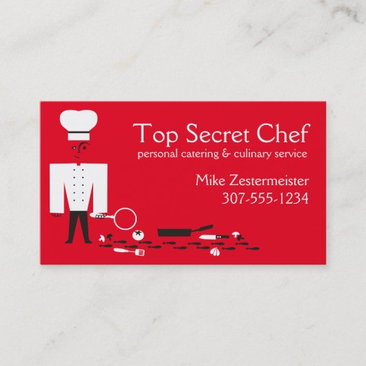 Aangepaste kleurtopgeheim detective chef-catering visitekaartje (Voorkant)