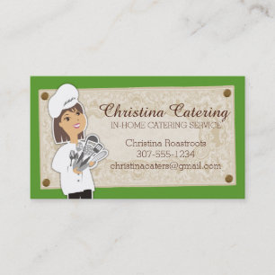 Aangepaste kleurvrouwtjes chef brunette catering visitekaartje