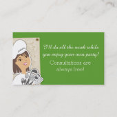 Aangepaste kleurvrouwtjes chef brunette catering visitekaartje (Achterkant)