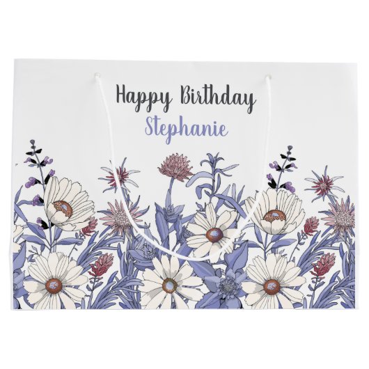 Aangepaste kleuterblauwe wilde bloemen groot cadeauzakje (Achterkant)